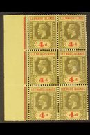 1912-22 4d Black & Pale Red/yellow, MCA Wmk, Die II, SG 42, MARGINAL BLOCK OF 6, Never Hinged Mint (6 Stamps) For More I - Leeward  Islands