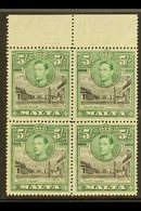 1938 5s. Black And Green, Upper Marginal Block Of Four, One Showing Semaphore Flaw, SG 230a, Fine Never Hinged Mint. For - Malta (...-1964)