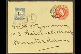 POSTAGE DUE 1911 1d Red Postal Stationery Envelope From England Bearing Postage Due 15c Stamp Tied By "Amsterdam" Cds, W - Andere & Zonder Classificatie