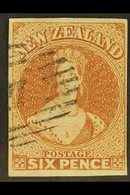 1857-63 6d Pale Brown No Wmk, SG 14, Very Fine Used With 4 Margins And Small Part Barred Oval Numeral Pmk. Very Pretty.  - Andere & Zonder Classificatie