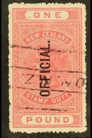 OFFICIALS 1908-9 £1 Rose Pink,, Overprinted "Official" Vertically, SG O72a, Very Fine Used. For More Images, Please Visi - Otros & Sin Clasificación