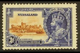 1935 3d Brown And Deep Blue Silver Jubilee With KITE AND VERTICAL LOG Variety, SG 125k, Mint, Shortish Perf At Left. For - Nyassaland (1907-1953)