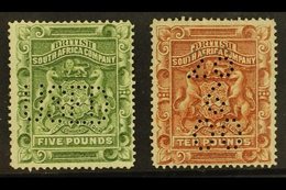 1892-93 £5 Sage-green & £10 Brown, SG 12/13, Fine Fiscally Used With Perfins, Fresh. (2 Stamps) For More Images, Please  - Andere & Zonder Classificatie