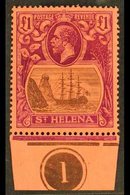 1922 £1 Grey And Purple, SG 96, Very Fine Lightly Hinged Mint With PLATE NUMBER In Lower Margin. A Beauty. For More Imag - Isla Sta Helena