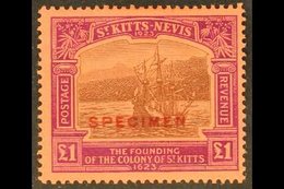 1923 £1 Black & Purple/red, MCA Wmk, SPECIMEN Overprinted, SG 60s, Very Fine Lightly Hinged Mint For More Images, Please - St.Kitts En Nevis ( 1983-...)