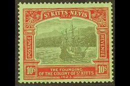 1923 10s Black And Red / Emerald Tercentenary, SG 58, Very Fine Mint. For More Images, Please Visit Http://www.sandafayr - St.Kitts-et-Nevis ( 1983-...)