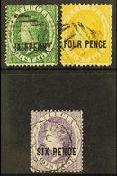 1882-84 (wmk CA, Perf 14) ½d Green, 4d Yellow And 6d Violet (SG 25, 27 & 28), Fine Used. (3 Stamps) For More Images, Ple - St.Lucia (...-1978)