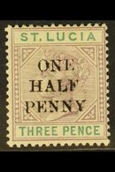 1891-92 "ONE HALF PENNY" Surcharge On 3d Dull Mauve And Green, Die I, SG 53, Fine Mint. For More Images, Please Visit Ht - St.Lucia (...-1978)
