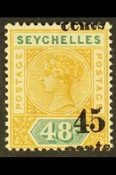 1893 45c On 48c Ochre And Green, SG 20, Grossly Misplaced Surcharge, Fine Mint. For More Images, Please Visit Http://www - Seychellen (...-1976)