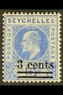 1903 3c On 15c Ultramarine, With Dented Frame, SG 57a, Mint With Diagonal Crease. For More Images, Please Visit Http://w - Seychellen (...-1976)