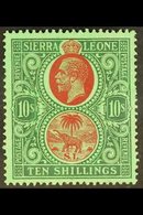 1921-27 10s Red & Green/green, SG 146, Very Fine Mint For More Images, Please Visit Http://www.sandafayre.com/itemdetail - Sierra Leona (...-1960)