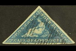 CAPE OF GOOD HOPE 1853 4d Deep Blue On Deeply Blued Paper Triangular, SG 2, Very Fine Used With 3 Large Margins & Crisp  - Unclassified