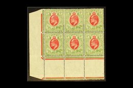 ORANGE RIVER COLONY 1905-09 4d Scarlet & Sage-green, Wmk Mult Crown CA, "IOSTAGE" FLAW In Corner Marginal Block Of 6, SG - Unclassified