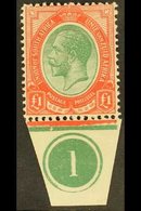 1913-24 £1 Green & Red,SG 17, Mint Very Lightly Hinged With Margin At Base With Plate Number. For More Images, Please Vi - Non Classés