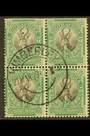 1927 ½d Black And Green Perf 13½x14, SG 30e, Block Of Four With Neat Kimberley Cds, The Lower Pair Fine, Upper Pair Perf - Unclassified