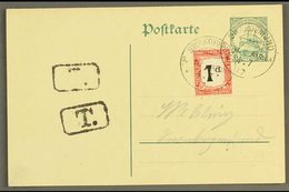 1917 (4 Jul) Disallowed German S.W.A. 5pf Postal Card With 1d Union Postage Due Affixed, These With Fine "SWAKOPMUND" Cd - África Del Sudoeste (1923-1990)