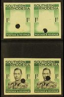 1937 1s IMPERFORATE Plate Proofs Ex Waterlow Archive, Two Pairs On Gummed Paper With Security Punctures, One In Frame On - Südrhodesien (...-1964)