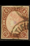 1865 19c Rose And Brown Imperf, SG 83 (Edifil 71) Used With 4 Margins, Small Violet Owners Mark Shows At Front. Cat £850 - Sonstige & Ohne Zuordnung