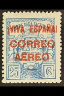 CIVIL WAR ISSUES FOR BURGOS 1936. 25c Blue Mural Crown "Timbre Para Facturas" AIR POST, Edifil 57, SG 9, Very Fine Mint  - Andere & Zonder Classificatie