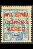 CIVIL WAR ISSUES FOR BURGOS 1936. 25c Blue Mural Crown "Timbre Para Facturas" AIR POST, Edifil 57, SG 9, Very Fine Mint  - Otros & Sin Clasificación