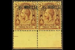 1917 3d Purple / Yellow With "WAR TAX" DOUBLE, SG 144a, Never Hinged Mint PAIR With Sheet Margin At Base. For More Image - Turks And Caicos
