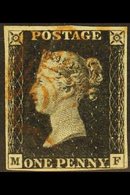 1840 1d Black 'MF' Plate 1b, DOUBLE LETTER "M", SG 2 (Spec AS5f), Used With 4 Margins & Very Fine Red MC Cancellation. F - Unclassified