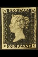 1840 1d Black, Plate 9, SG 2, Check Letters O - K, Used With 3 Clear Margins, Just Brushing At Right Lower Corner & Very - Unclassified
