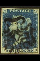 1840 2d Deep Full Blue 'PD' Plate 2, SG 4, Used With 4 Good Margins & Black MC Cancellation. For More Images, Please Vis - Other & Unclassified