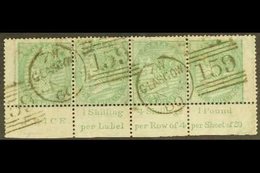 1855-7 1s Green, No Corner Letters, IMPRINT STRIP OF FOUR, SG 72, Fine Used With Glasgow Duplex Postmarks, Couple Of Blu - Sonstige & Ohne Zuordnung