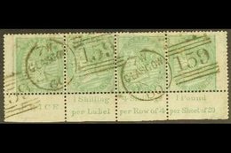 1855-7 1s Green, No Corner Letters, IMPRINT STRIP OF FOUR, SG 72, Fine Used With Glasgow Duplex Postmarks, Couple Of Blu - Other & Unclassified