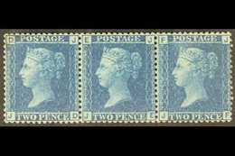 1858-76 2d Blue, Plate 9, "J D - J F" STRIP OF THREE, SG 45, Very Fine Mint, Well Centred. Wonderful Piece. For More Ima - Altri & Non Classificati