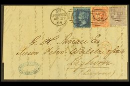 1864 3- COLOUR FRANKING. 1864 (27 Apr) EL From Liverpool To Italy Bearing An 1858-76 2d Blue Plate 9 (SG 45), 1862-64 4d - Otros & Sin Clasificación