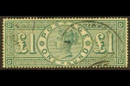 1891 £1 Green, SG 212, Used With Light Registered Oval Cancellations, 1 Short Perf & Pale Red Mark At Upper- Left But Ve - Other & Unclassified