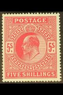 1902-10 5s Bright Carmine, SG 263, Very Fine Lightly Hinged Mint, For More Images, Please Visit Http://www.sandafayre.co - Unclassified