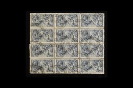 1918-19 10s Dull Grey- Blue Bradbury Seahorse (SG 417) USED BLOCK OF TWELVE, Cancelled By Light Gracechurch Street Regis - Unclassified