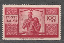 Italy Social Republic 1945 Family And Justice 100 Lire Mi#704 Mint Never Hinged, Minor Gum Disturbance On The Top, Look - Neufs