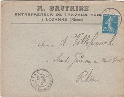 Enveloppe Commerciale 1922 /BASTAIRE / Travaux Publics / 69 Lozanne / Rhône - Sonstige & Ohne Zuordnung