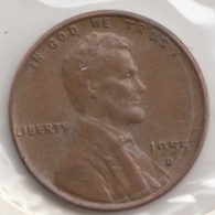 @Y@   United States Of America  1 Cents  1955   (3052 ) - 1909-1958: Lincoln, Wheat Ears Reverse