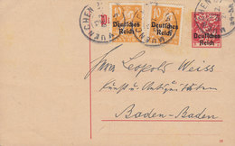 Bayern/Germany Deutsches Reich Aufdruck  Uprated Postal Stationery Ganzsache (20) MUENCHEN 1920 BADEN-BADEN (2 Scans) - Postkarten