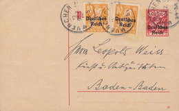 Bayern/Germany Deutsches Reich Aufdruck  Uprated Postal Stationery Ganzsache (20) MUENCHEN 1920 BADEN-BADEN (2 Scans) - Cartoline