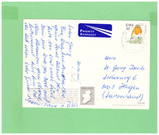 2000 EIRE AIR-MAIL POSTCARD WITH 1 STAMP TO SWISS - Brieven En Documenten