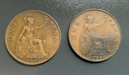 GRAN BRETAGNA  - ENGLAND  1930 E 1931 - 2  Monete 1 PENNY Giorgio V - F. 3 Pence