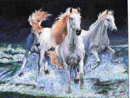 PEINTURE ACRYLIQUE SIGNEE MAEXI CHEVAUX DE CAMARGUE - Acrylic Resins