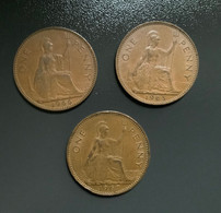 GRAN BRETAGNA  - ENGLAND - 1965 , 1966 E 1967 - 3  Monete 1 PENNY Elisabetta II - 1 Penny & 1 New Penny