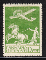 Denmark 1925 MH Sc #C1 10o Airplane, Plowman Adherence On Gum - Posta Aerea