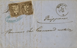 1 / ENERO / 1862 , SUIZA , CARTA CIRCULADA , ROMONT - VUIPPENS , PAREJA DE 5 RAPPEN ( DEFECTOS ) , - Storia Postale