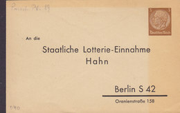 Deutsches Reich Postal Stationery Ganzsache Entier PRIVATE Print STAATLICHE LOTTERIE-EINNAHME HAHN, BERLIN - Private Postal Stationery