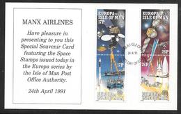 Isle Of Man - 1991 Europa Space Stamps - Manx Airlines Souvenir Card FDI - Isle Of Man