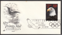 US 1991 FDC Priority Mail, Eagle, Good Condition, It Was Kept In A De-himidity Cabinet Since It Was Purchased! - 1991-2000