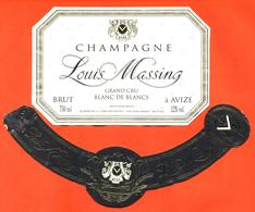étiquette + Collerette De Champagne Brut Louis Massing à Avize - 75 Cl - Champagne